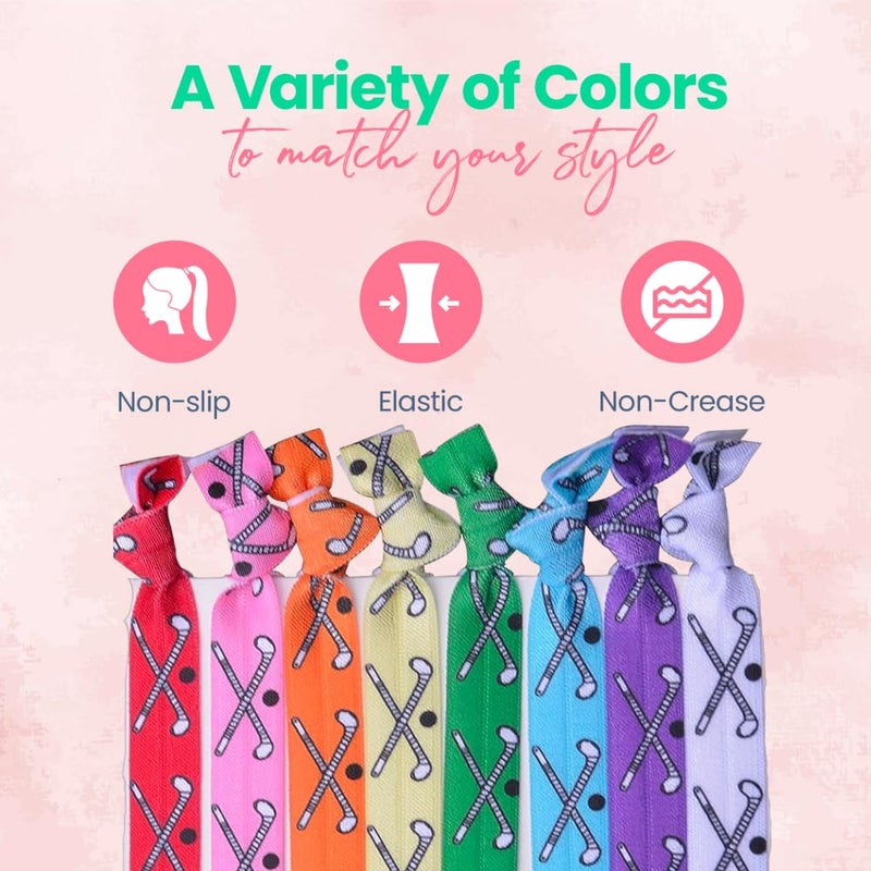 Infinity Collection Field Hockey Hair Ties, Multi-Colored Hair Accessories for Girls, No Crease Hair Elastics with Field Hockey Stick Design, Ponytail Holders for Girls (8 pcs) - by SPORTYBELLA - Image 3